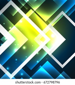 Dark background design with shiny glowing effects, lines and glass squares