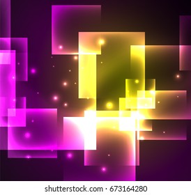 Dark background design with shiny glowing effects, lines and glass squares