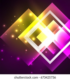Dark background design with shiny glowing effects, lines and glass squares