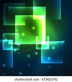 Diseño de fondo oscuro con efectos brillantes, líneas y cuadrados de vidrio