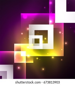Dark background design with shiny glowing effects, lines and glass squares
