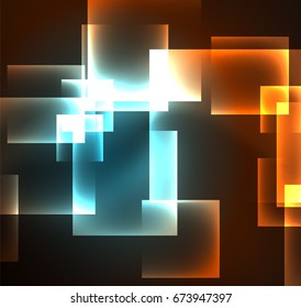 Dark background design with shiny glowing effects, lines and glass squares