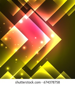 Dunkles Hintergrunddesign mit glänzenden Lichteffekten, Linien und Glasquadraten