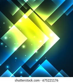 Dark background design with shiny glowing effects, lines and glass squares
