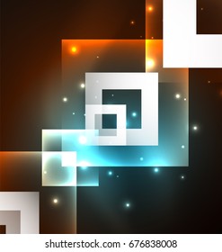 Dark background design with shiny glowing effects, lines and glass squares