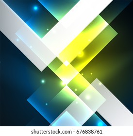 Dark background design with shiny glowing effects, lines and glass squares