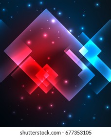 Diseño de fondo oscuro con efectos brillantes, líneas y cuadrados de vidrio
