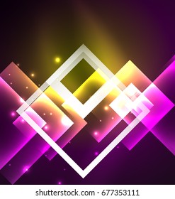 Dark background design with shiny glowing effects, lines and glass squares