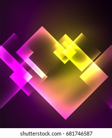 Dark background design with shiny glowing effects, lines and glass squares