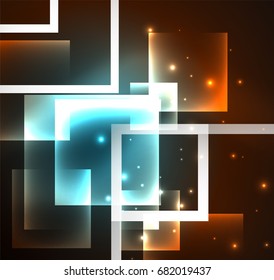 Dunkles Hintergrunddesign mit glänzenden Lichteffekten, Linien und Glasquadraten