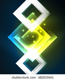 Dark background design with shiny glowing effects, lines and glass squares
