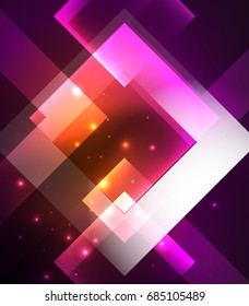 Diseño de fondo oscuro con efectos brillantes, líneas y cuadrados de vidrio