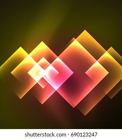 Dark background design with shiny glowing effects, lines and glass squares