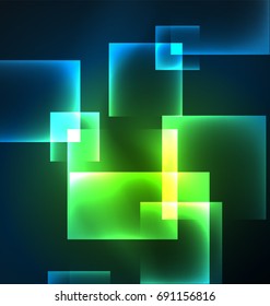 Dark background design with shiny glowing effects, lines and glass squares