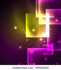 Dark background design with shiny glowing effects, lines and glass squares