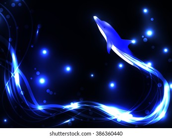 Dark background dolphin and luminous intertwined lines