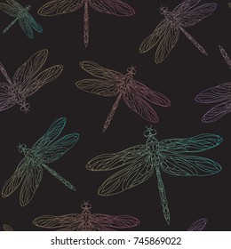 Vintage Seamless Pattern Gold Embroidered Dragonflies Stock Vector ...