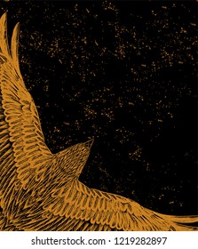 Dark background with drawing back of dove. animal print.