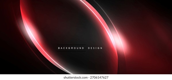 El fondo oscuro presenta líneas rojas curvas. Diseño moderno con efectos brillantes, creando un impacto visual dinámico. Presentación sencilla y elegante.