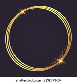 Dark background featuring sparkling and shiny gold rings with golden dust. Suitable for social media posts. Vector illustration.
