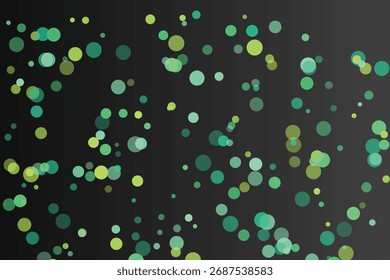 A dark background is filled with scattered circles and dots in various shades of green and teal, creating an abstract and modern design.