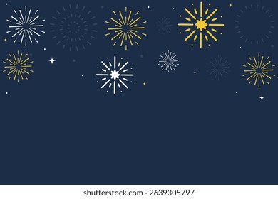 Dark background with fireworks in flat style