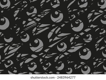Dark background with fish or eye motifs for covers or prints. Exotic monochrome wavy backdrop for fashion trends, business concepts, fabric products, scrapbooking, interiors, tiles, textiles, posters 