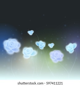 Dark background with flowers, softness and glow. Vector illustration
