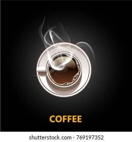 Dark background with fresh coffee cup vector