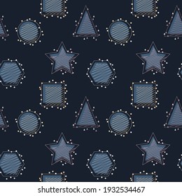Dark background with geometric shapes.