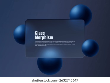 Dark background in glass morphism style with glowing blue spheres