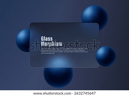 Dark background in glass morphism style with glowing blue spheres