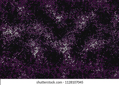 Dark background with glowing dots, circles. Abstract lights, universe, galaxy. Space pattern. Vector illustration 