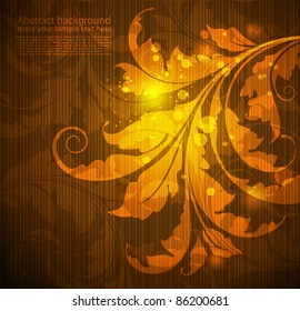 Dark background with glowing floral ornament and light effects. EPS10