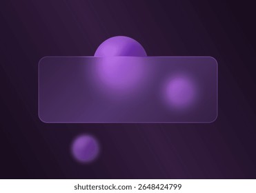 Dark background with glowing purple spheres and transparent banner, modern abstract design for banners, UI and presentations.
