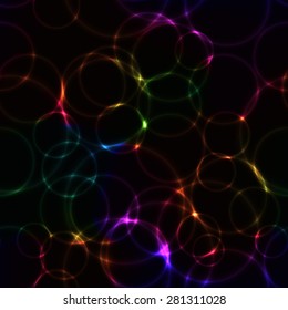 dark background with glowing rainbow  bubbles