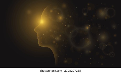 Fondo oscuro con la silueta brillante del perfil de la cabeza humana