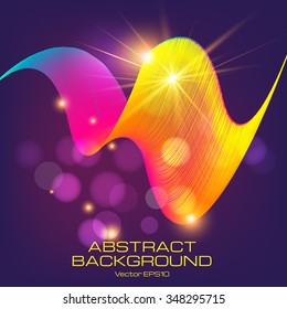 Dark background with glowing  surface of thin lines. Contrasting yellow and purple.  The illustration contains transparency and effects. EPS10 