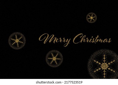 Dark background with gold dust in the form of snowflakes, holiday poster, Christmas card