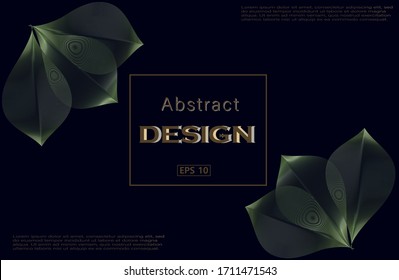dark background with gold  frame and abstract leaves. vector illustration. 