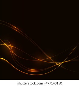 Dark background with gold hot honey laser shine glow neon waves. 