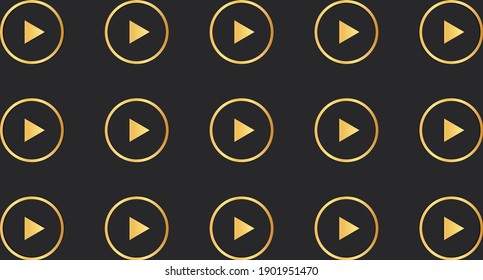 Dark background with gold round play buttons on it. Digital background with play buttons. Vector illustration