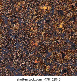 Dark background, golden particles. Seamless shimmer pattern  with triangles, shapeless elements. Sparkle, glitter. Abstract texture for Christmas decorations, background for celebratory design