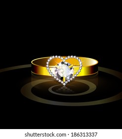 dark background and golden ring with jewel heart