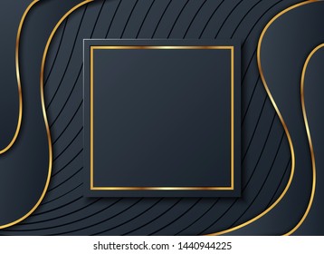 Dark background with golden square and shadow, vector illustration