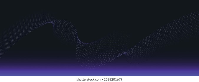 A dark background with a gradient of black and purple. The background features a wave of dotted patterns. Modern and sleek background. Minimal abstract dotted wave, modern digital background vector