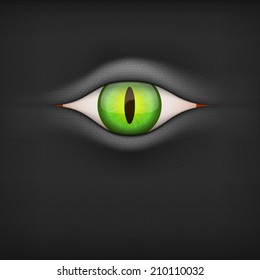 Dark Background with green animal eye. Vector Illustration isolated on white background.
