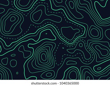 Dark Background With Green Topographic Contour Map