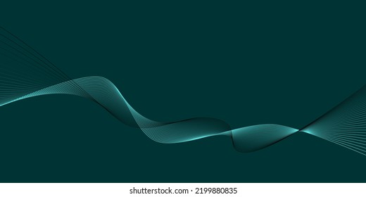 Dark Background Green Turquoise Wave Lines. Flowing Waves Design Abstract Digital Equalizer Sound Wave. Flow. Line Vector Illustration For Tech Futuristic Innovation Concept Background Graphic Design