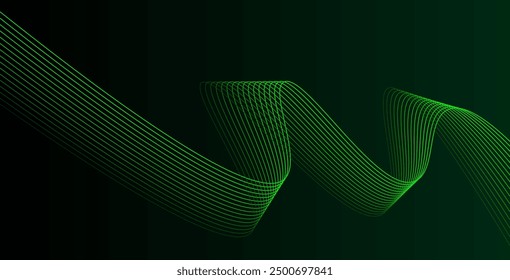 Dark background Green Turquoise wave lines. Flowing waves design Abstract digital equalizer sound wave. Flow. Line Vector illustration for tech futuristic innovation concept background Graphic design